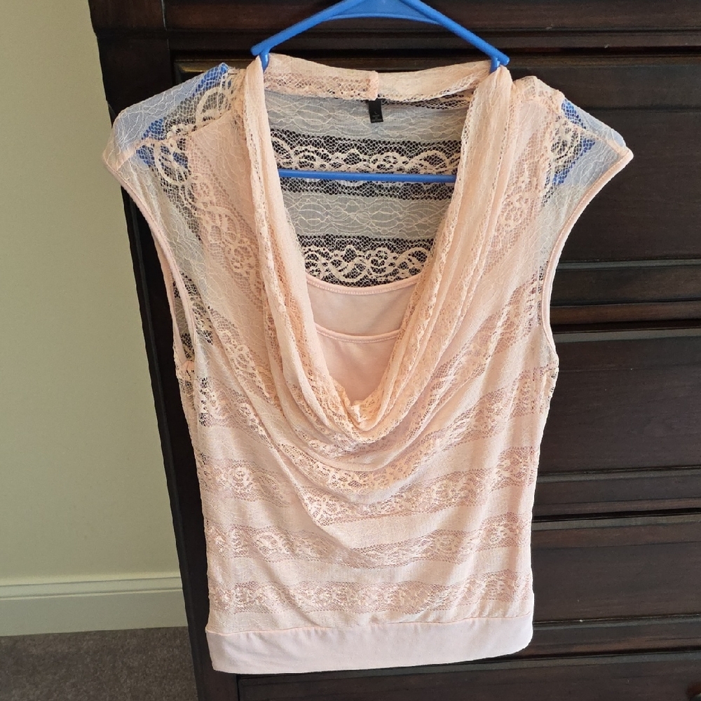 HeartSoul Lace Cowl Neck Blouse - Pink